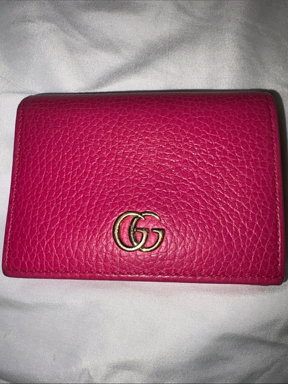 GUCCI Hot Pink Barbie Compact Wallet Pebbled Leather